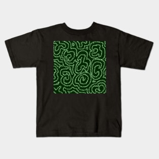 Textured Light Green Doodle on Dark Green Abstract Kids T-Shirt